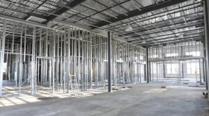 Industrial space with metal framing